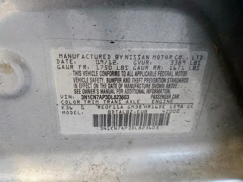 2013 NISSAN VERSA S  