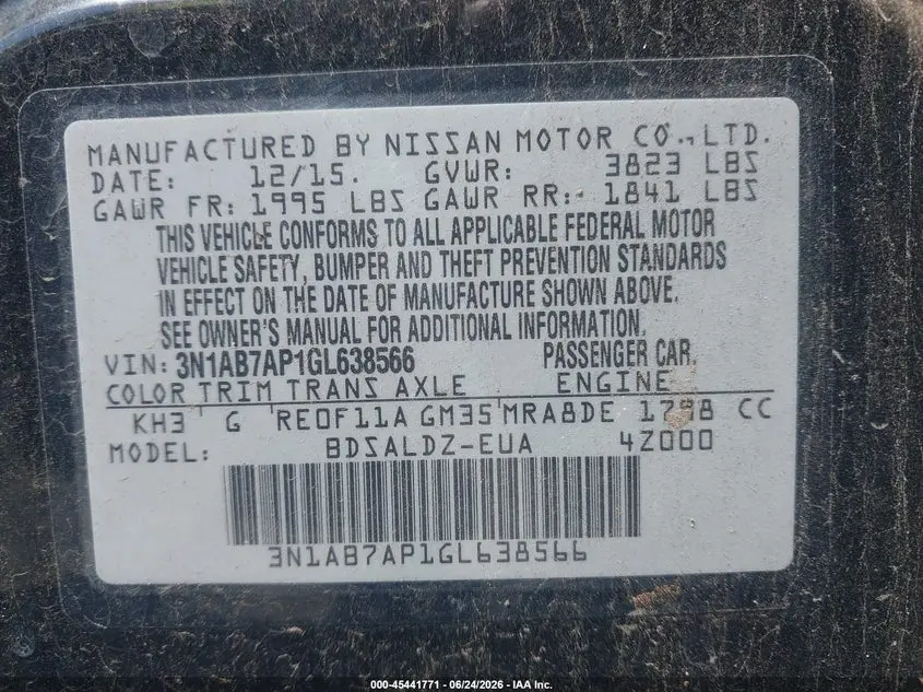 2016 NISSAN SENTRA SV