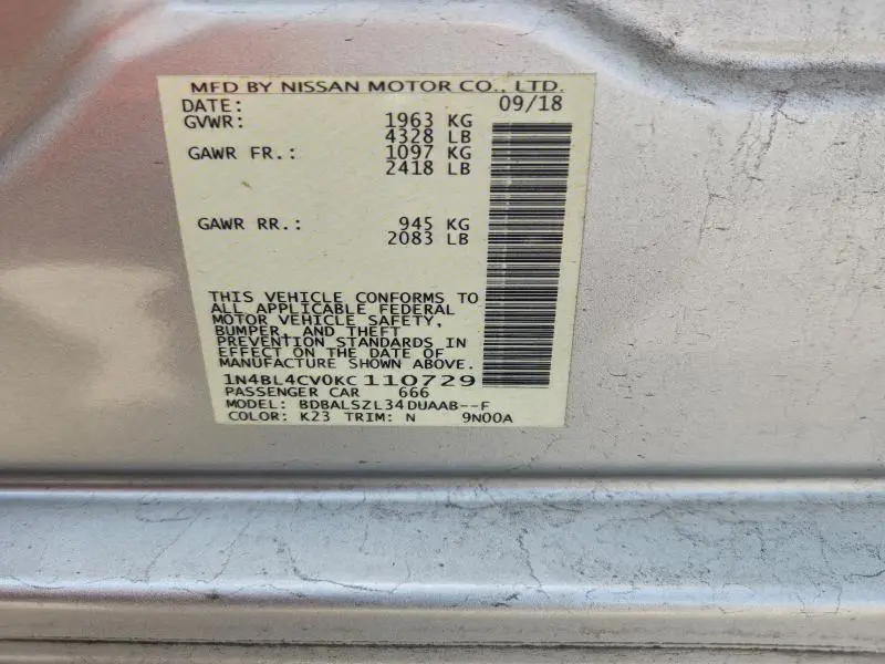 2019 NISSAN ALTIMA SR  