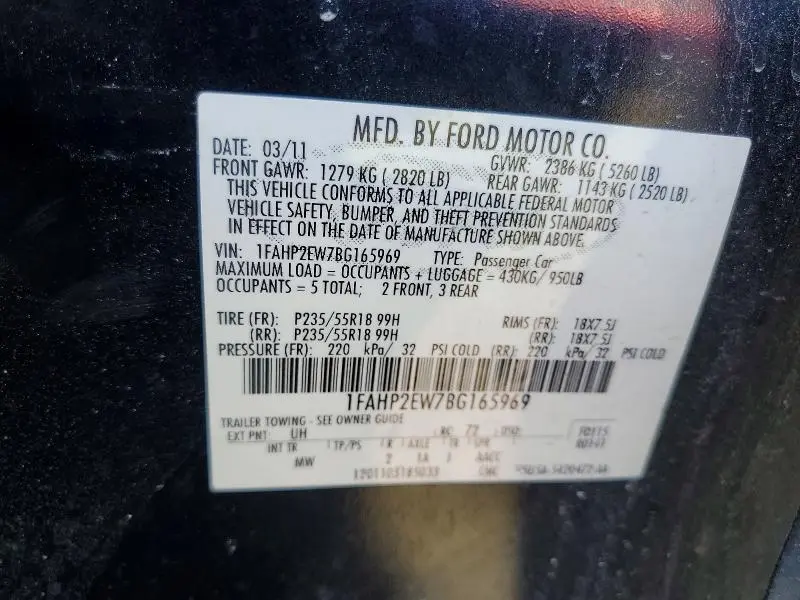 2011 FORD TAURUS SEL  