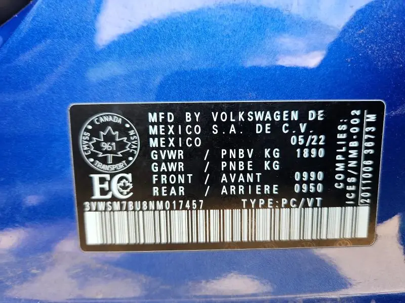 2022 VOLKSWAGEN JETTA COMFORTLINE  