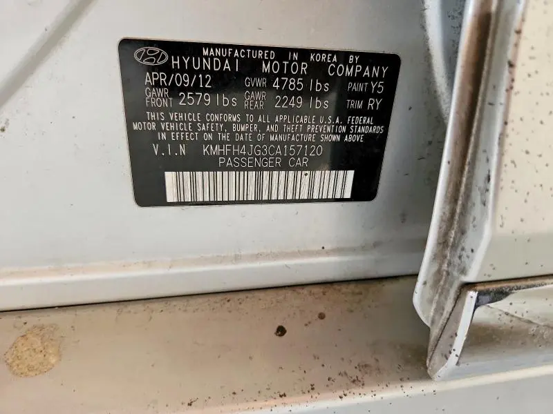 2012 HYUNDAI AZERA BASE  