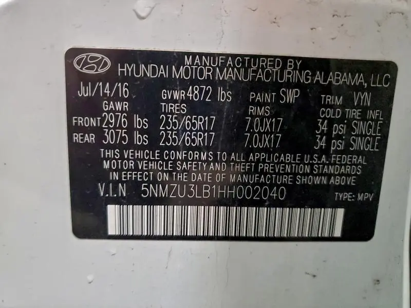 2017 HYUNDAI SANTA FE SPORT   