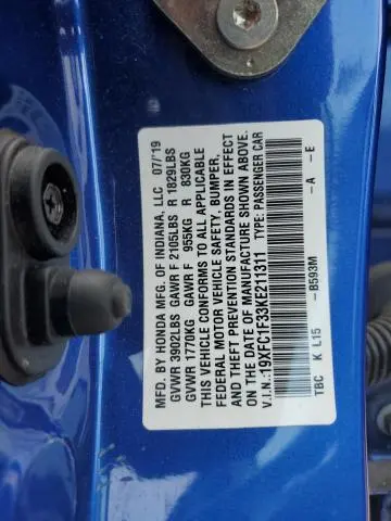 2019 HONDA CIVIC EX  