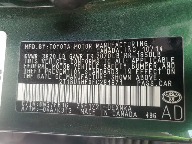 2015 TOYOTA COROLLA L  