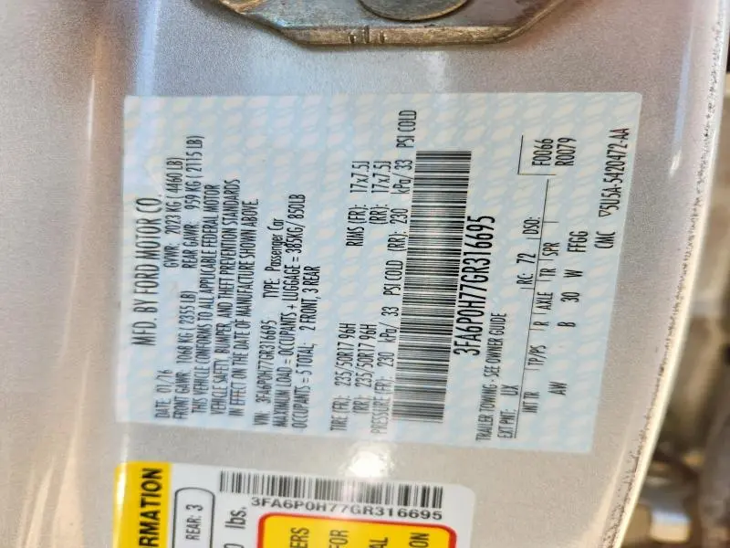 2016 FORD FUSION SE  