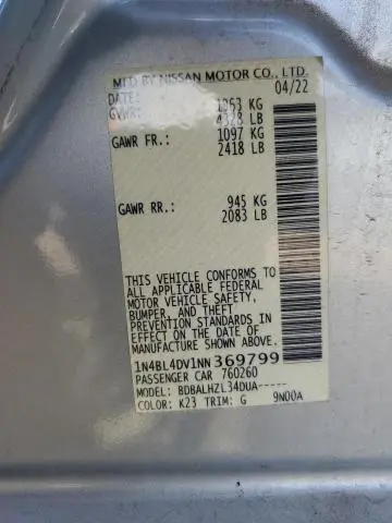 2022 NISSAN ALTIMA SV  