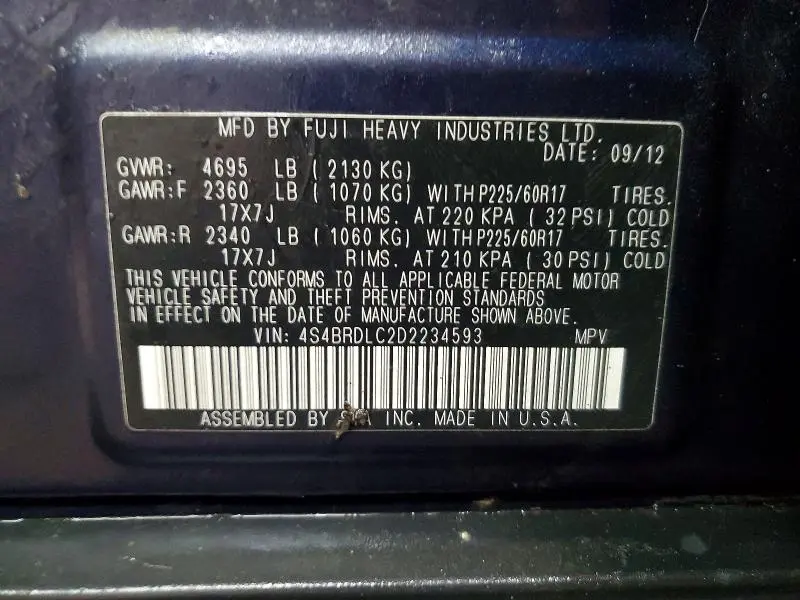 2013 SUBARU OUTBACK 3.6R LIMITED  