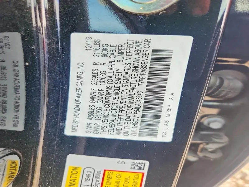 2020 HONDA ACCORD EXL  