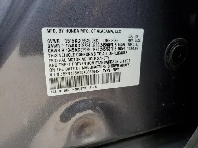 2019 HONDA PILOT EXL