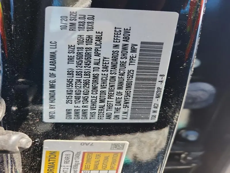 2021 HONDA PILOT EXL  