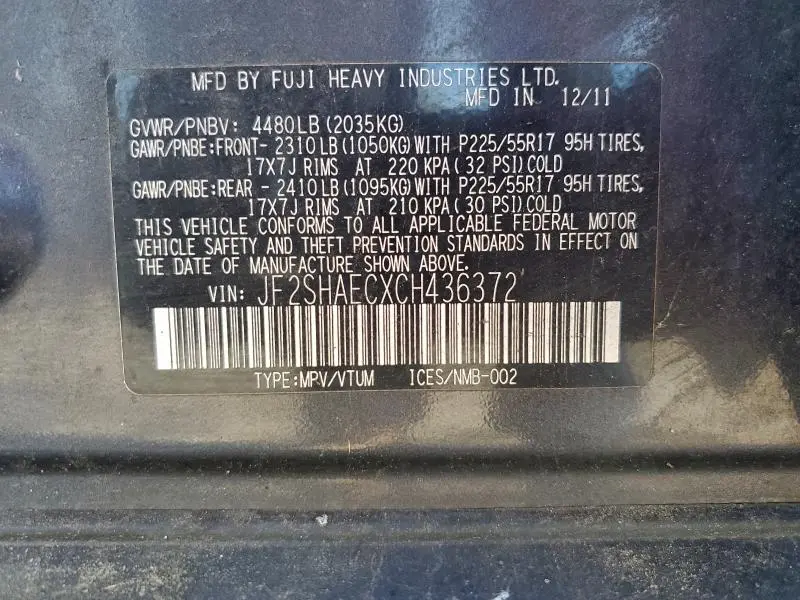 2012 SUBARU FORESTER LIMITED  