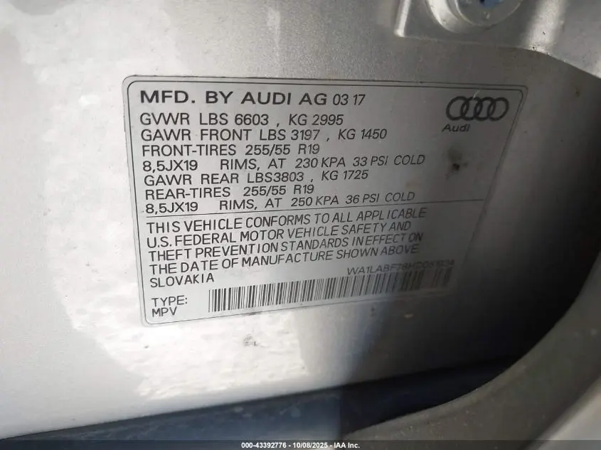 2017 AUDI Q7 3.0T PREMIUM