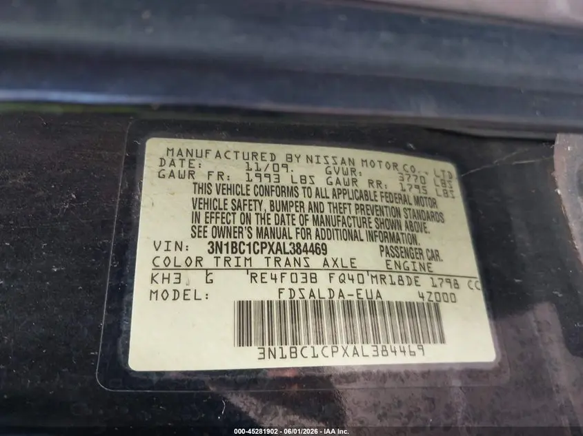 2010 NISSAN VERSA 1.8S