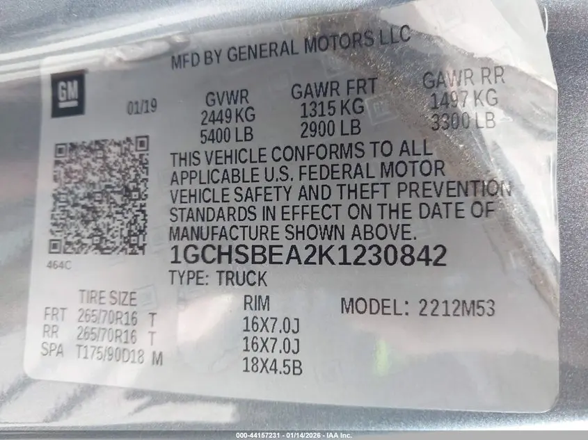 2019 CHEVROLET COLORADO WT