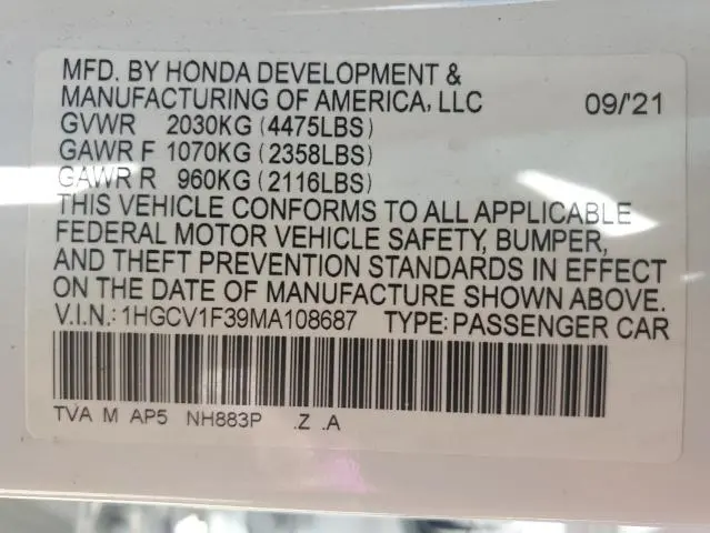 2021 HONDA ACCORD SPORT  