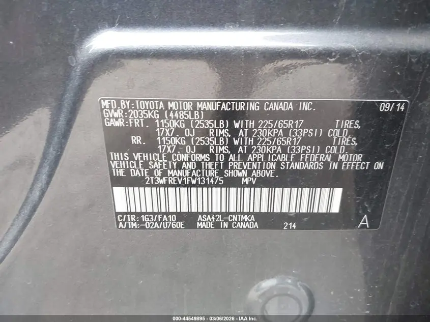 2015 TOYOTA RAV4 XLE