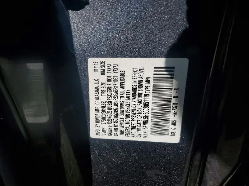 2012 HONDA ODYSSEY EXL  