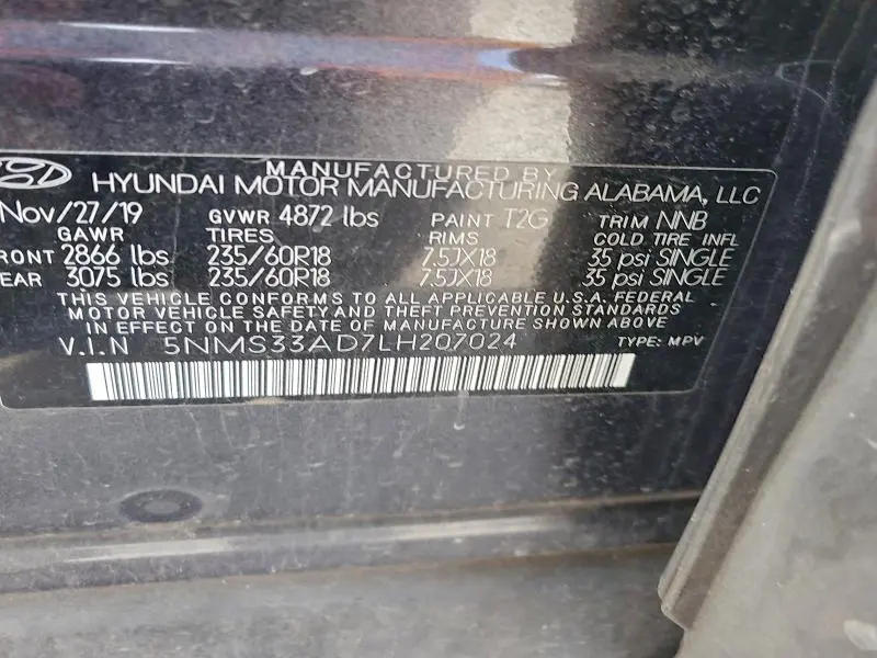 2020 HYUNDAI SANTA FE SEL  