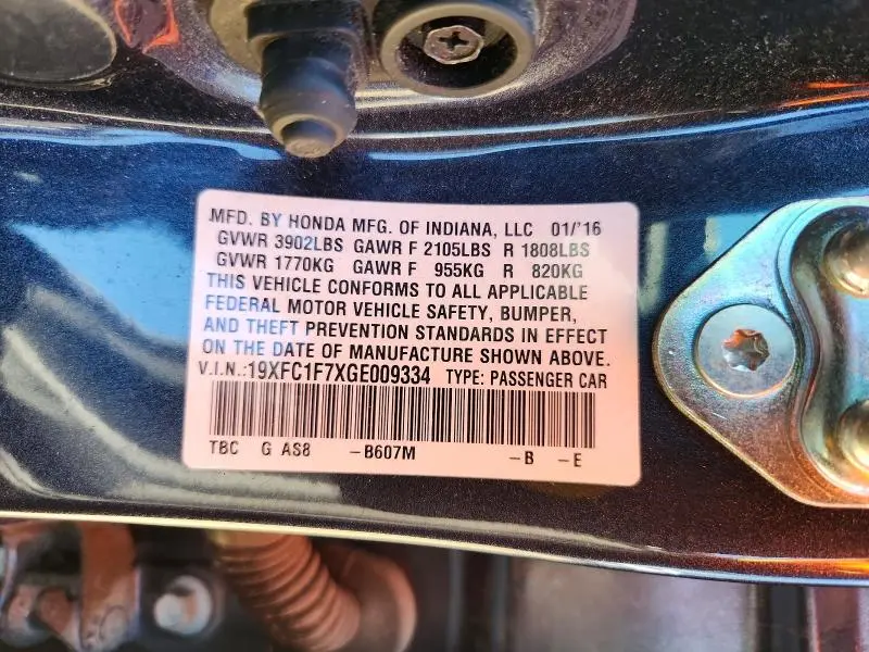 2016 HONDA CIVIC EXL  