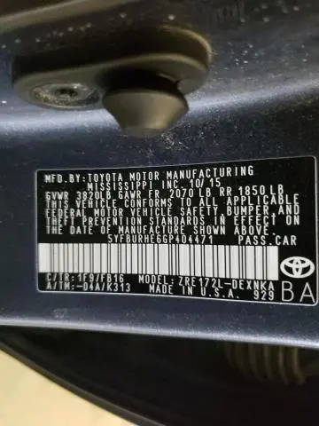 2016 TOYOTA COROLLA L  