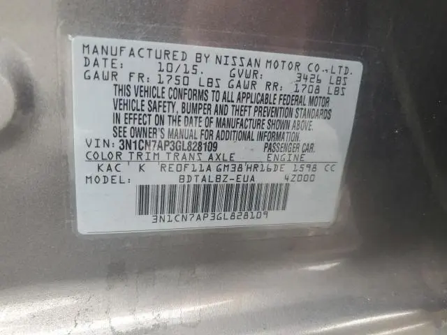 2016 NISSAN VERSA S  