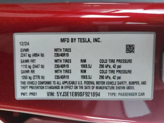 2025 TESLA MODEL 3   