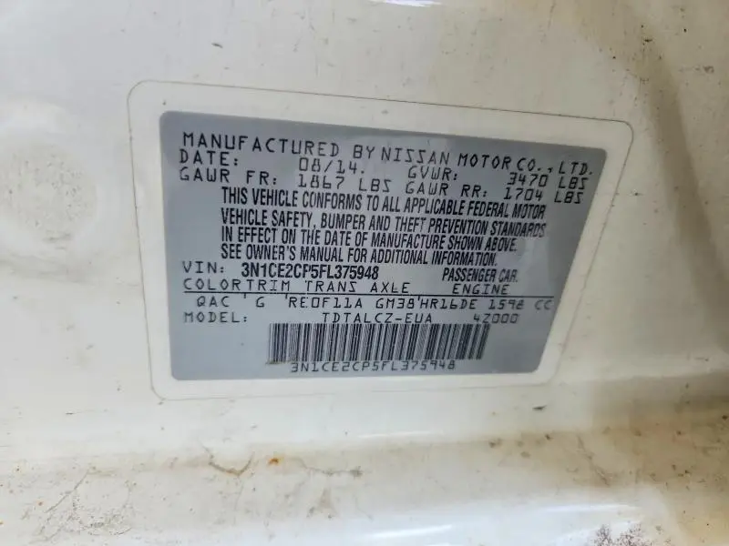 2015 NISSAN VERSA NOTE S PLUS  