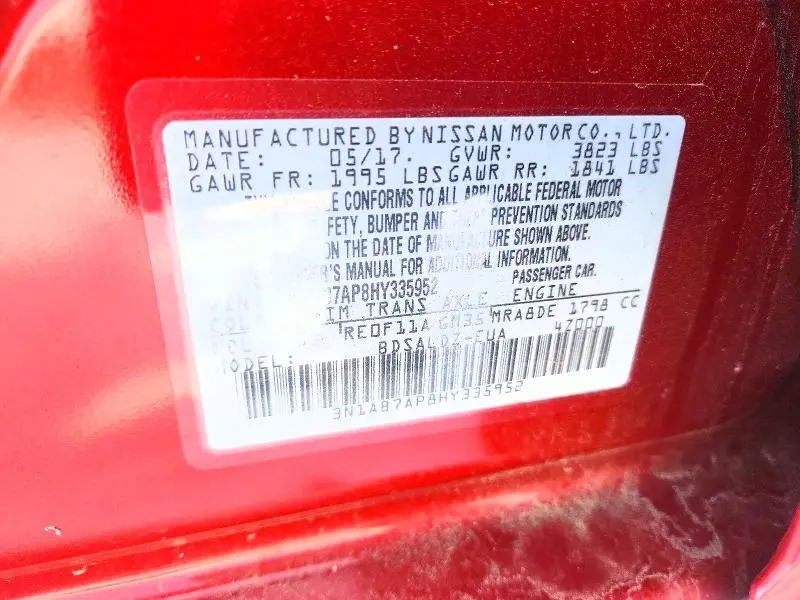 2017 NISSAN SENTRA S  