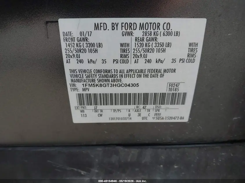 2017 FORD EXPLORER SPORT