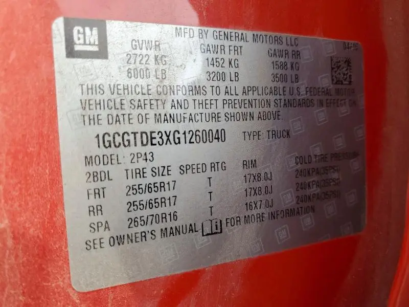 2016 CHEVROLET COLORADO Z71  