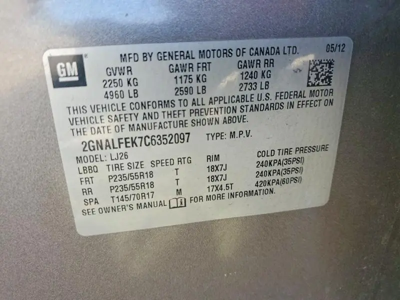 2012 CHEVROLET EQUINOX LTZ  