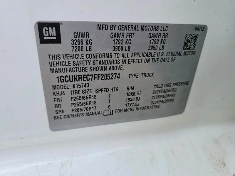2015 CHEVROLET SILVERADO K1500 LT  