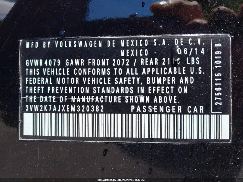 2014 VOLKSWAGEN JETTA 2.0L S