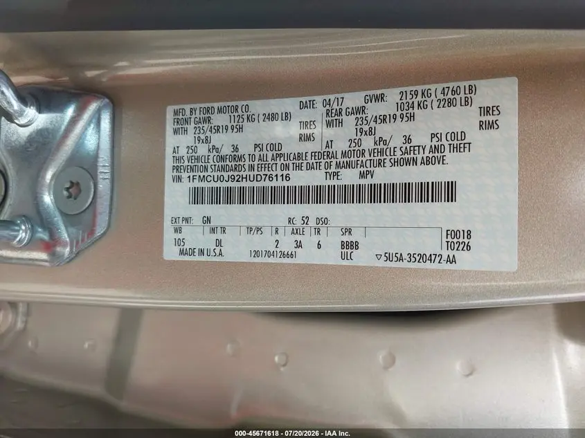 2017 FORD ESCAPE TITANIUM