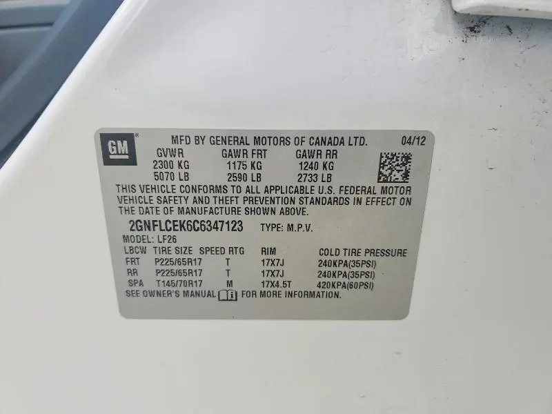 2012 CHEVROLET EQUINOX LS  