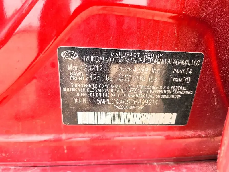 2012 HYUNDAI SONATA LIMITED  