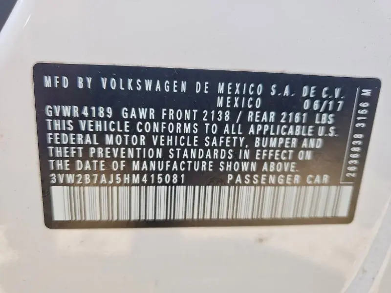 2017 VOLKSWAGEN JETTA S  