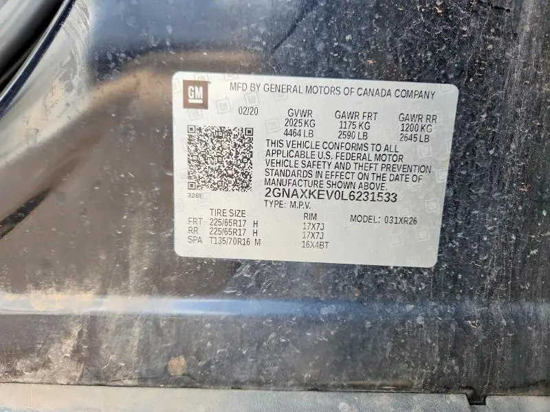 2020 CHEVROLET EQUINOX LT  