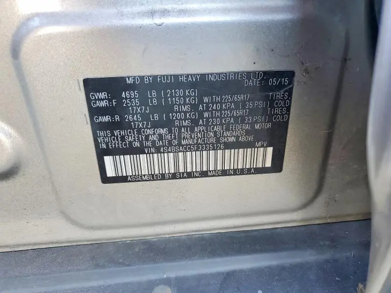 2015 SUBARU OUTBACK 2.5I PREMIUM  