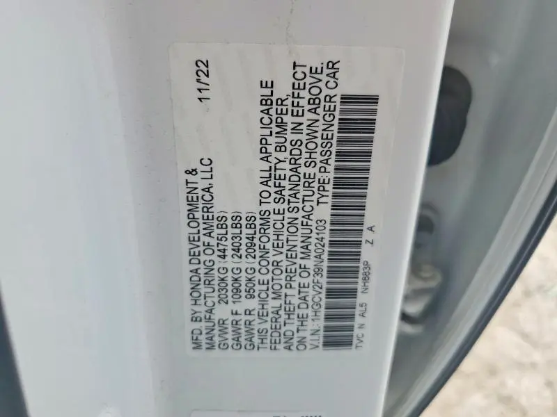 2022 HONDA ACCORD SPORT  