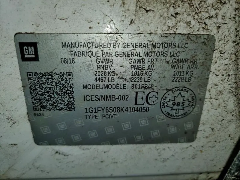 2019 CHEVROLET BOLT EV LT  