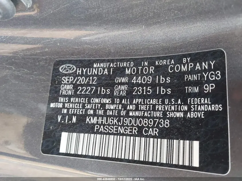 2013 HYUNDAI GENESIS 3.8 GRAND TOURING