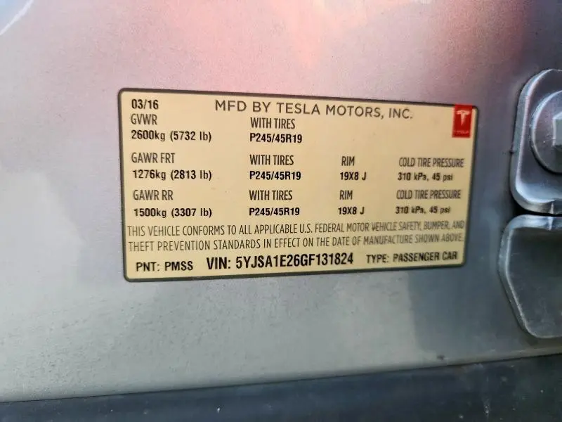 2016 TESLA MODEL S   