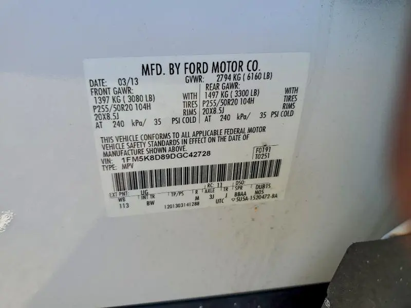 2013 FORD EXPLORER XLT  