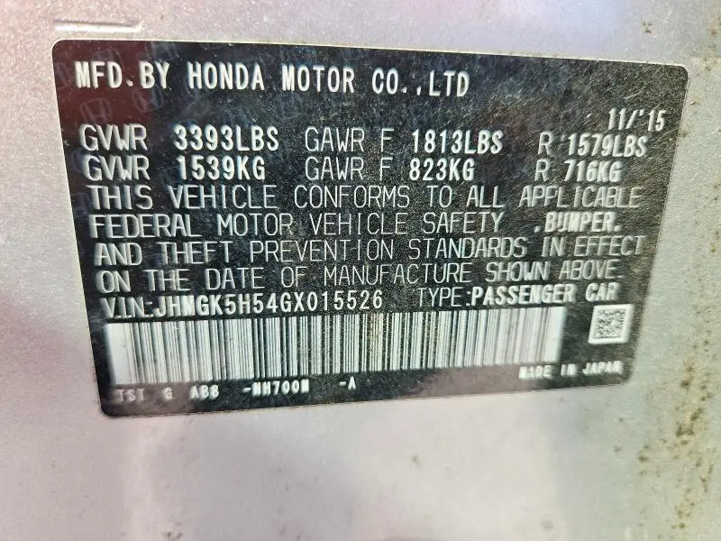 2016 HONDA FIT LX  