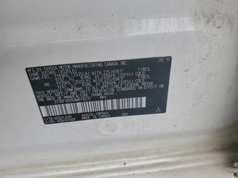 2010 TOYOTA RAV4 LIMITED  