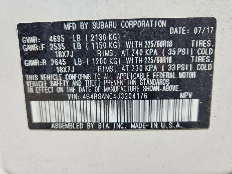 2018 SUBARU OUTBACK 2.5I LIMITED  