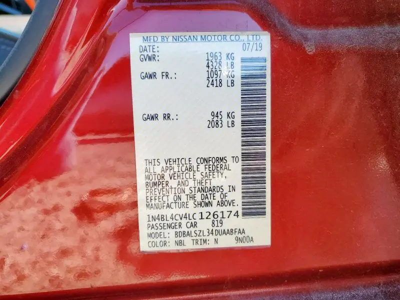 2020 NISSAN ALTIMA SR  