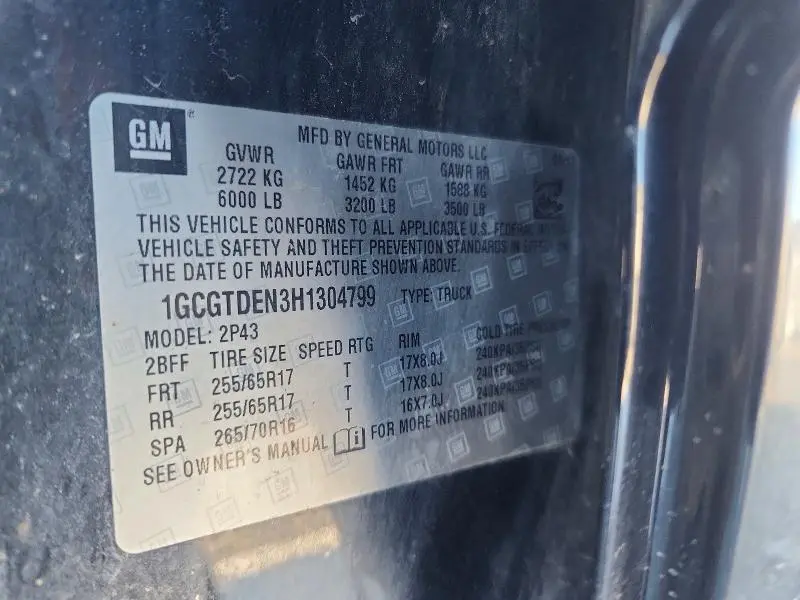 2017 CHEVROLET COLORADO Z71  